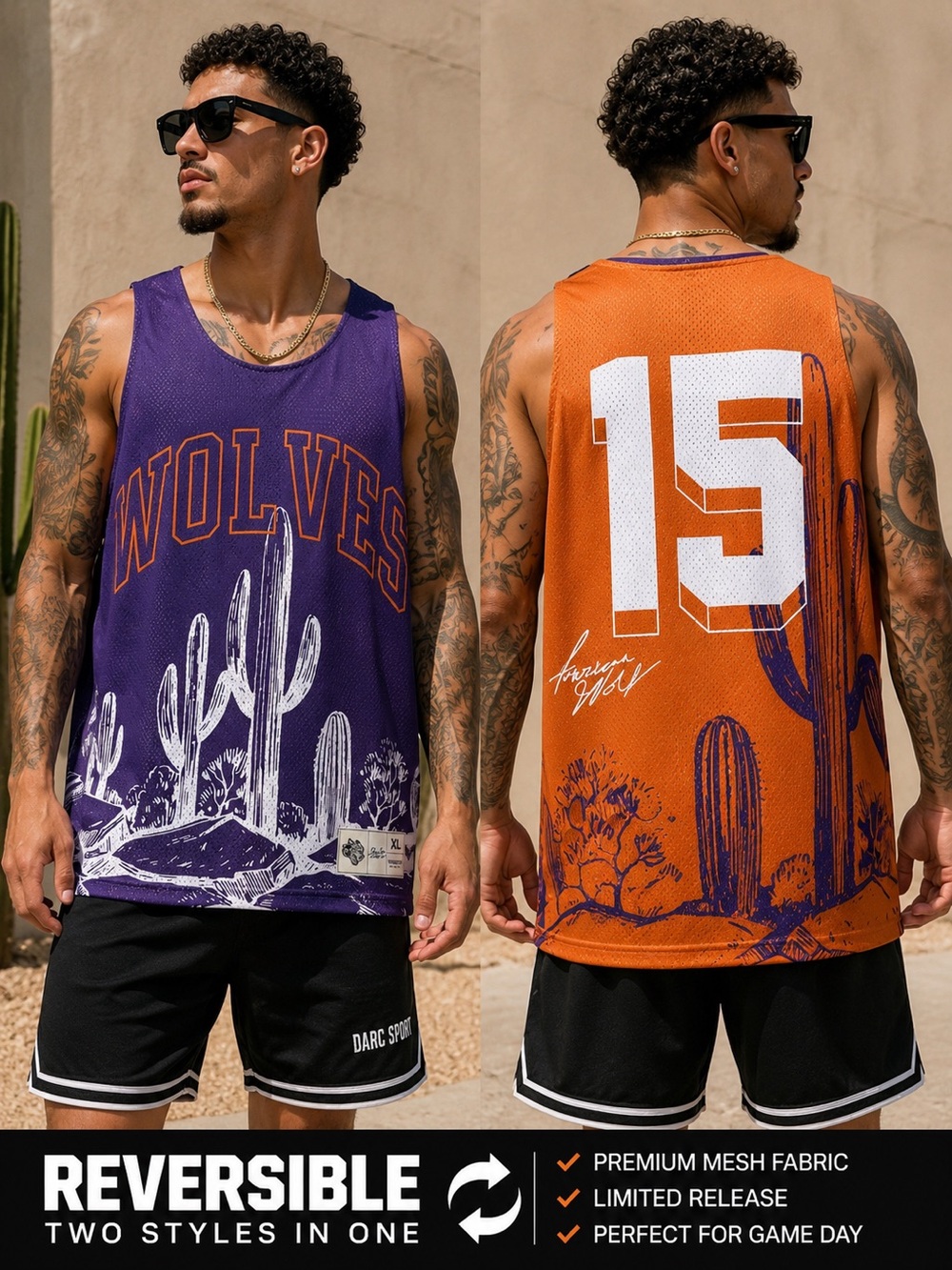 Darc Sport American Wolf Arizona Wolves Reversible Jersey XL NWT